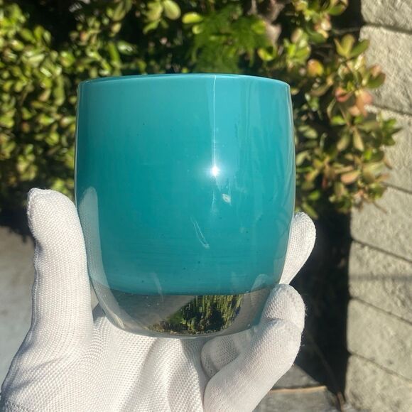 Glassybaby Aqua Verde Votive Candle Holder Teal Hand Blown Glass Pre Triskelion - Picture 2 of 9